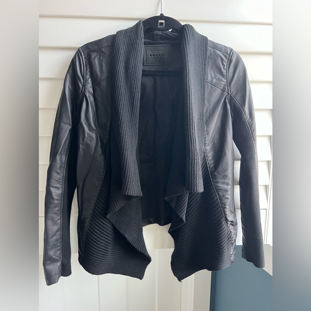 Black Leather Open Front Jacket - image 2